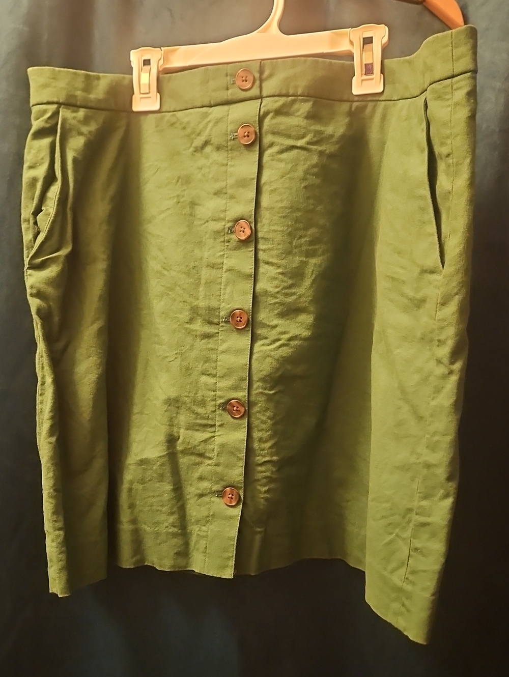 J.Crew Emerald Green Button-Front A-Line Midi Skirt with Pockets